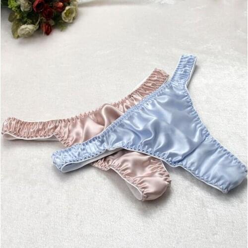 2 PACK 100% Pure Silk Womens Sexy Thong String Underwear Lingerie M-2XL MS009