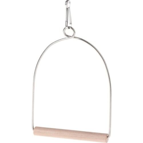 T84F Natural Wooden Birds Perch Parrots Hanging Swing Cage Toys Stand Holder Pendant