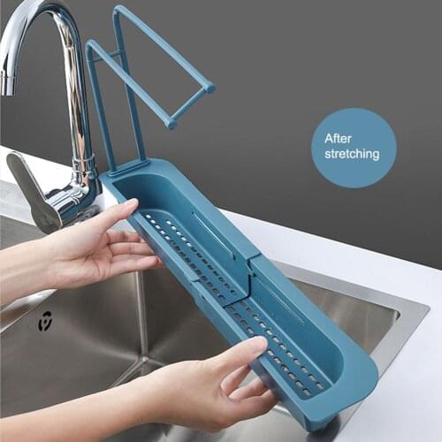 Universal Telescopic Sink Rack Holder Expandable Storage Drain Basket For Kitchen Household Adjustment Rack Home Kitchen Storage