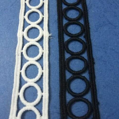 Embroidered lace fabric Milk silk Sewing lace for dress Circles lace ribbon trim Black White 20mm width Hollow lace 10yardsl