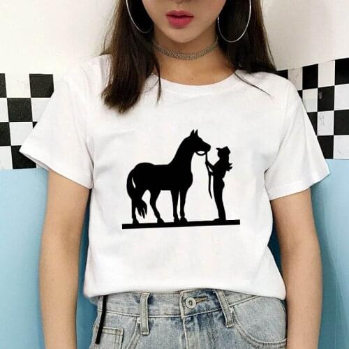 Women Short Sleeve O Neck Loose Aesthetic Tshirt Tee Tops Female Clothes Women T-shirt Horse Graphic Print T Shirt