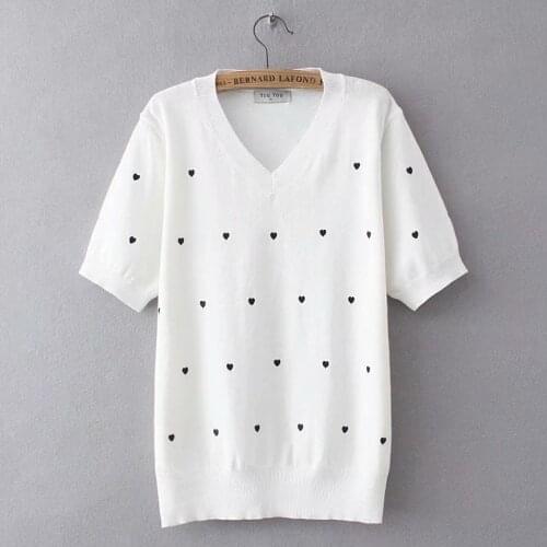 Plus Size XL-4XL Womens Heart Embroidery Summer Tshirts Oversized Slim Tops