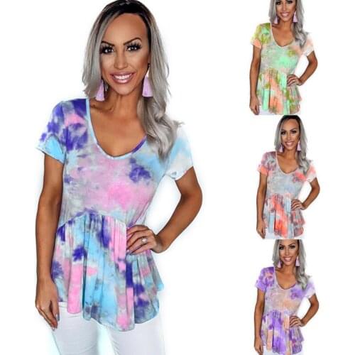 Fashion and leisure 2020 summer new sexy womens wear gradient tie dye short sleeve loose top T-shirt