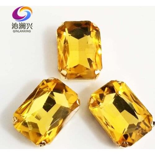 Golden yellow Rectangle shape Glass Crystal sew on stones,golden bottom claw rhinstone,Diy/Clothing accessories SWCG19
