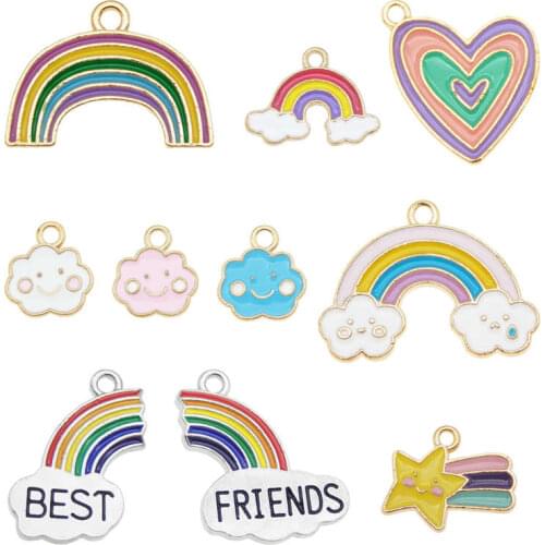 Julie Wang 10PCS Enamel Charms Alloy Mixed Rainbow Cloud Star Heart Necklace Bracelet Earrings Jewelry Making Accessory