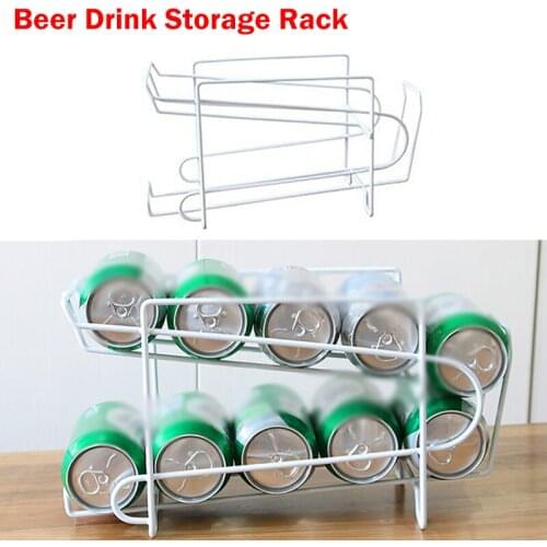 2/1PCS Refrigerator Double Layer Can Beer Beverage Soda Storage Shelf Kitchen Drink Dispenser Metal Organizer Rack Space Saving