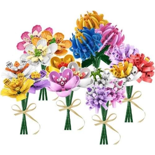 2021 Creative Flower Series Chrysanthemum Camellia Hibiscus Bonsai Desktop Ornaments DIY Model Building Blocks Bricks Toys Gifts