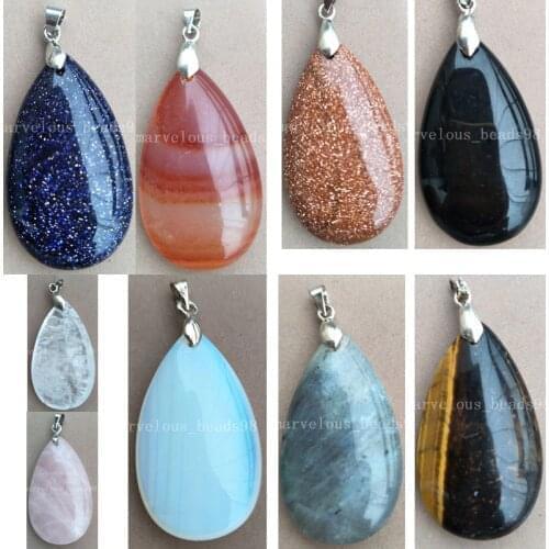 20x35x9mm Opal Blue Sand Labradorite Carnelian Tigers Eye Goldstone Crystal Water Drop Women Men Pendant Bead WFH451