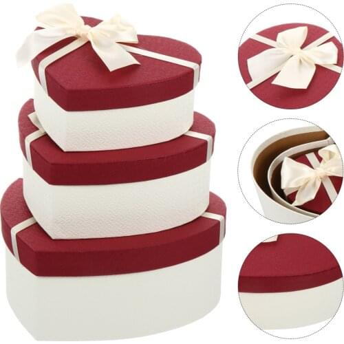 3pcs Heart Shaped Gift Case Bow-knot Gift Box Exquisite Paper Present Boxes
