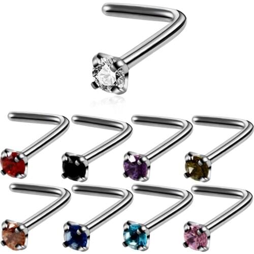 Utimtree 9PCS 20G Stainless Steel Clear Color Gem Nose Ring Nostril Screw Studs Body Piercing Jewelry Pircing Nose Ombligo Gift