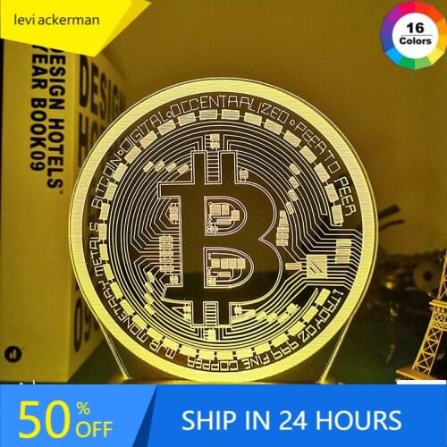 Acrylic Led Night Light Bitcoin for Room Decorative Nightlight Touch Sensor 7 Color Changing Battery Powered Table Night Lamp 3d