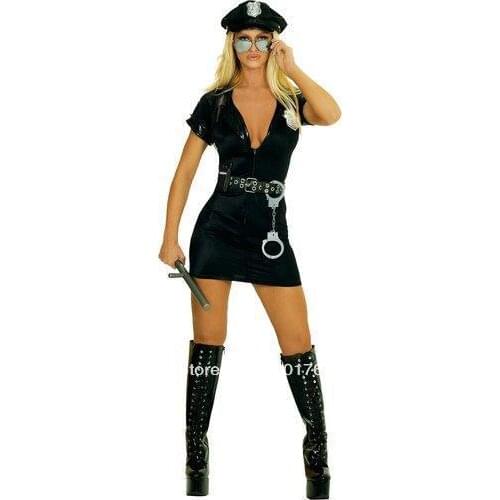 FREE SHIPPING Ladies Police Woman Uniform Officer Fancy Dress Costume All Sizes S-2XL
