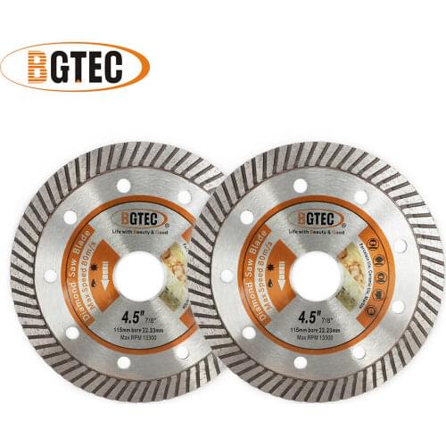 BGTEC 2pcs 4.5 Inches Diamond Hot Pressed Diamond Superthin Turbo saw Blades 115mm Ceramic Tile Hard Material cutting disc