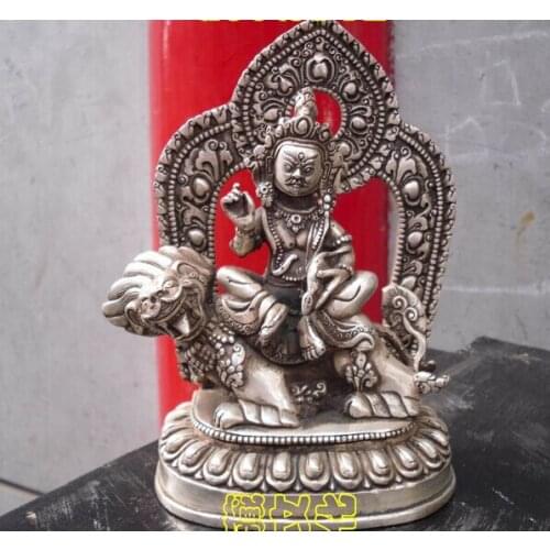 Bi001421 18 cm tall Tibetan Buddhist bronze coated silver God of wealth buddha statue