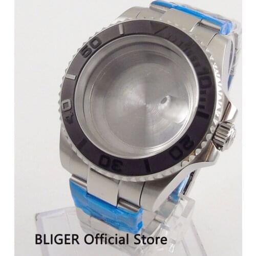 BLIGER 40MM Watch Case Full Stainless Steel Case Sapphire Glass Ceramic Bezel Fit For ETA 2836 Automatic Movement Watch
