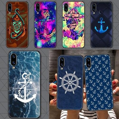 Stripes Anchor Boat Ship Wheel Phone case For Huawei Honor 6 7 8 9 10 10i 20 A C X Lite Pro Play black soft funda 3D back tpu