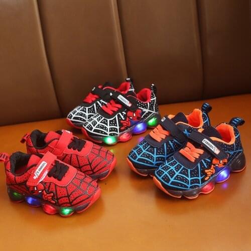 Disney 2021summer childrens sports shoes boys cartoon Spiderman shoes mesh breathable LED light sneaker casual shoes Size 21-30