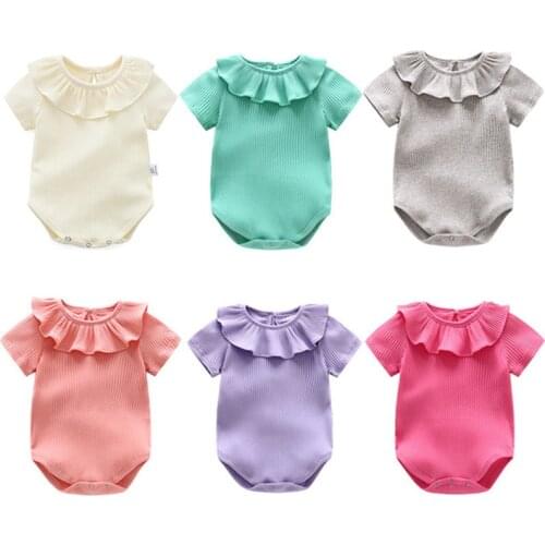 Baby Girl Clothes Summer Bodysuit Short Sleeve Ruffle Round Neck Cotton Newborn Clothing for Baby Girl 0-24M Summer