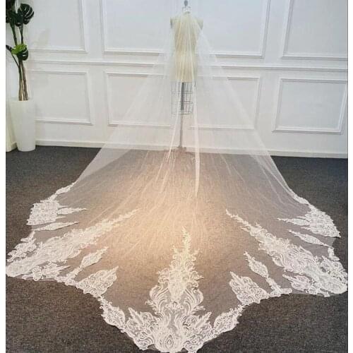 Chapel Length Bridal Veils Lace Appliques In Stock Long Wedding Veils White Ivory Designer Vestido De Noiva Longo Wedding Veil