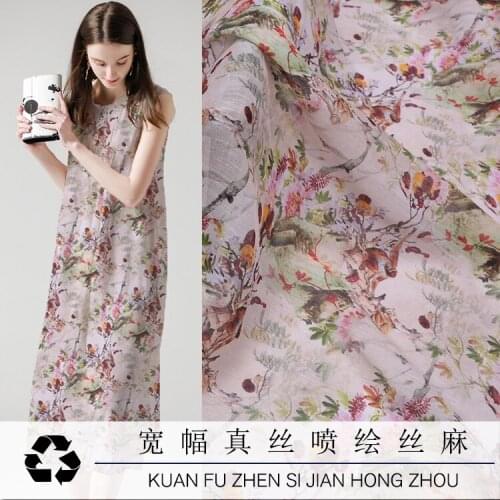 Customized Summer Digital Printing Silk Linen Fabric Mulberry Silk Cheongsam Shirt Dress Handmade Shell Fabric