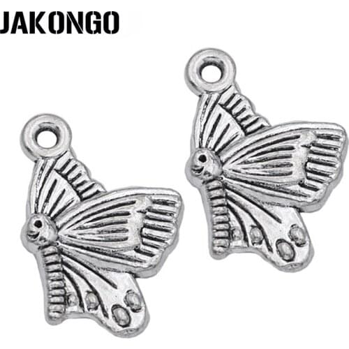 JAKONGO Butterfly Charm Antique Silver Plated Pendants for Necklace Bracelet Jewelry DIY Handmade Accessories 20x13mm 20pcs