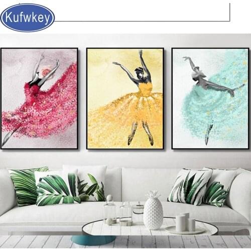 3 pcs Diamond Painting Cross Stitch Dance Girl Mural Figure Diamond Embroidery Sale Full Square round drill,Christmas Decoration