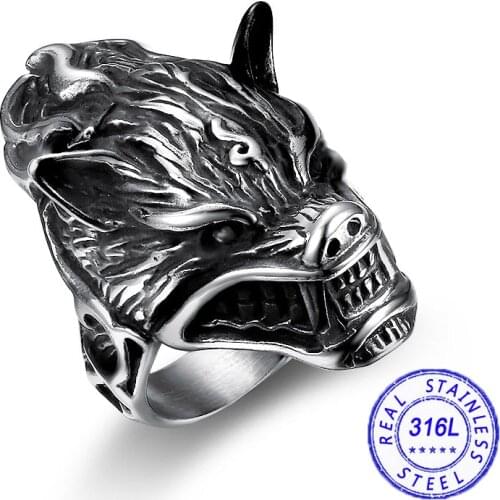 Viking Celtic Wolf Head Ring Fashion Accessories Stainless Steel Viking Wolf Ring Men and Women Punk Ring Viking Jewelry