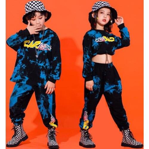 Kids Cool Hip Hop Clothing Tie Dye Sweatshirt Crop Tops Jogger Pants for Girls Boys Party Dance Costume Clothes Street Wear