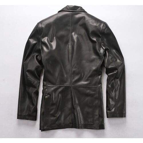 AVFLY mens British style genuine jacket two buttons smart casual leather suit men ltaly sheepskin blazer male