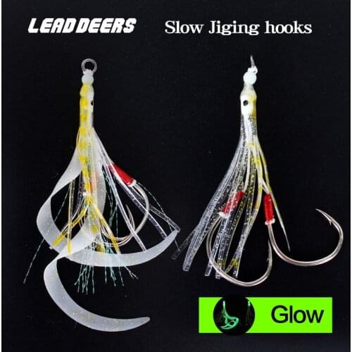 Leaddeers 10pcs/lot Japan New Slow Jig Hooks Glow Gamakatsu Saltwater Jigging Hooks Luminous Laser Boat Fishing 2/0 - 5/0