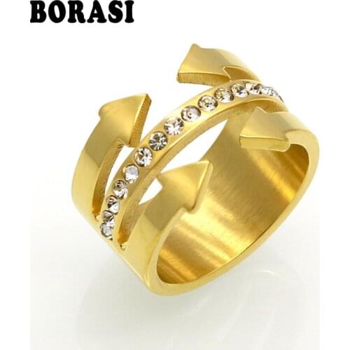BORASI Hot Stainless Steel Arrow Unique Ring Multilayer Punk Gold Color Knuckle Rings for women Little Giant Finger Ring