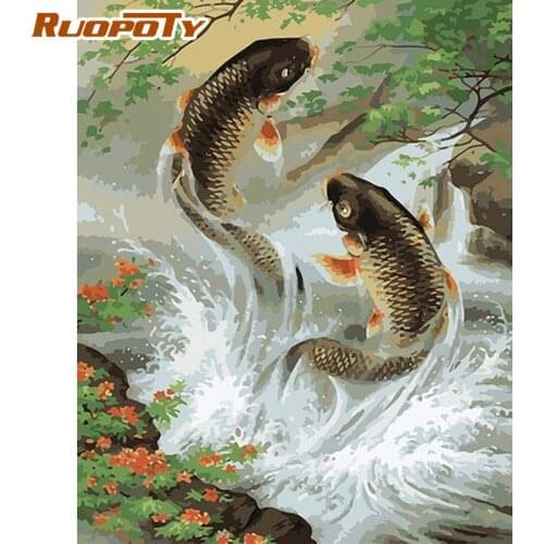 RUOPOTY 60×75cm Fish Painting By Number Animal Kits Home Decor Painting By Number Drawing On Canvas HandPainted Art Gift