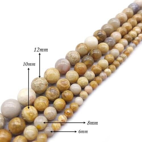 Natural Gem Stone Natural Chrysanthemum Stone Coral FossilsRound DIY Beads for Women Men Jewelry Making Bracelets Necklaces J208