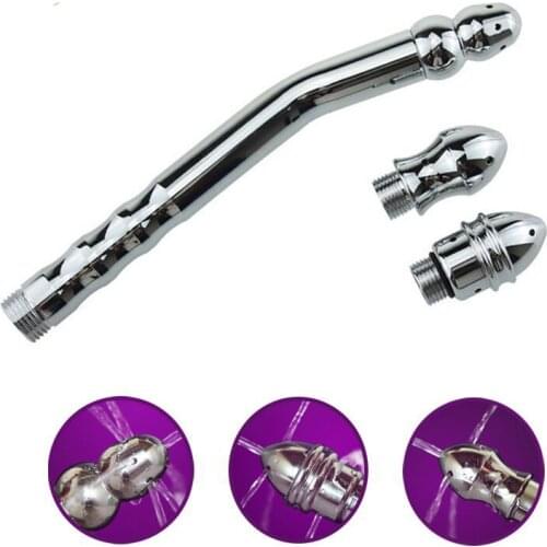 Stainless Shower Anus Douche Enema Vagina Washing with 3 metal Nozzles Anal plug Sex Toys