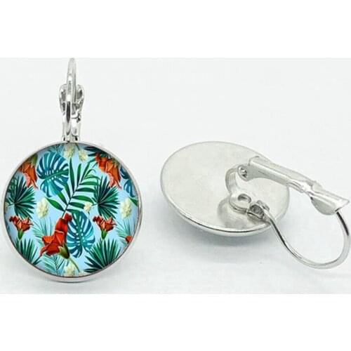 New Tropical Green Plant Leaf Round Earrings Glass Dome And Glass Dome Jewelry Ear Holiday Gift