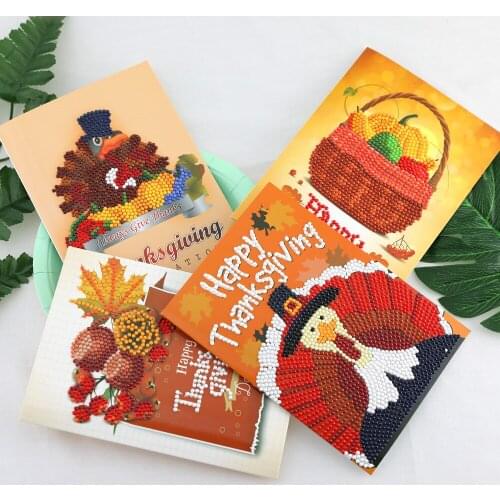 New Thanksgiving Diamond Painting Greeting Cards Cartoon Full Round Greeting Card Xmas Home Decoration