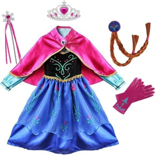 Halloween Princess Girls Anna Elsa Dress Cosplay Costume for Girls Kids Party Clothing Robe Fancy Snow Queen Anna dress