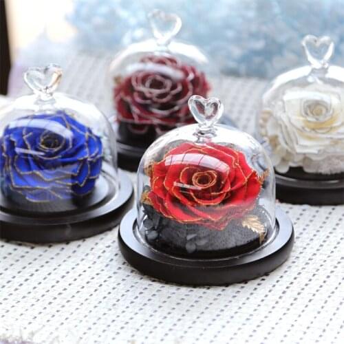 New Valentine Gift Present Dried Flowers The Beauty And Beast Eternal Real Rose in Glass Dome Home Decor Christmas Birthday Gift