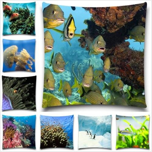 Undersea World Fish Cushion Cover Chair Sofa Pillow Case Creative Handsome Seat Cushion Pillow Cover