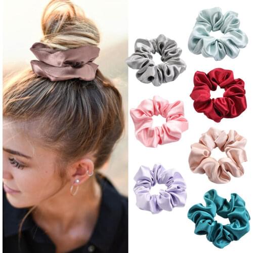 Korean Scrunchies Satin Silk Colorful Elegant Simple Women Hair Scrunchies Elastic Hair Bands Girls Scrunchie Hair Accessories