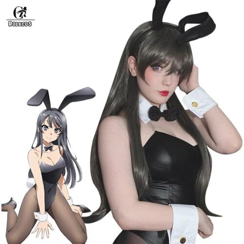 ROLECOS Seishun Buta Yarou wa Bunny Girl Senpai no Yume wo Minai Cosplay Hair Mai Sakurajima Cosplay Headwear 80cm Long Dark Gra