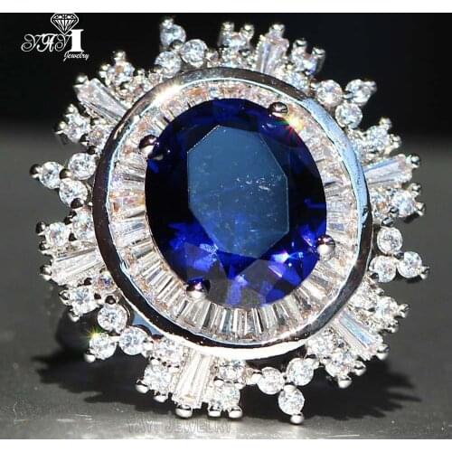 YaYI Jewelry Fashion Princess Cut 5.4 CT Blue Zircon Silver Color Engagement Rings wedding Rings Party Rings 646