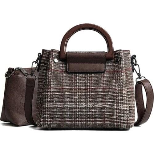 NIGEDU Wool women handbag small vintage female Shoulder bags Plaid Ladies messenger bags bolsas composite bags coffee totes