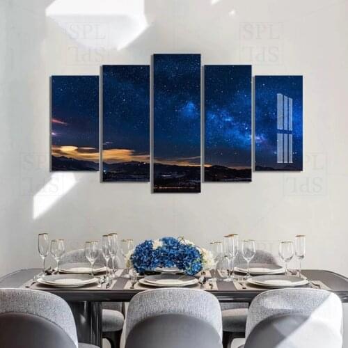Blue Starry Sky Canvas Painting Five-Piece Home Decoration Wall Picture for Living Room Decor Wall Art Space Posters and Prints