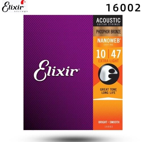 Elixir Elixir strings 16002 (10-47) ultra-thin nanoweb-coated Acoustic guitar strings. Phosphor bronze material.1-6 strings