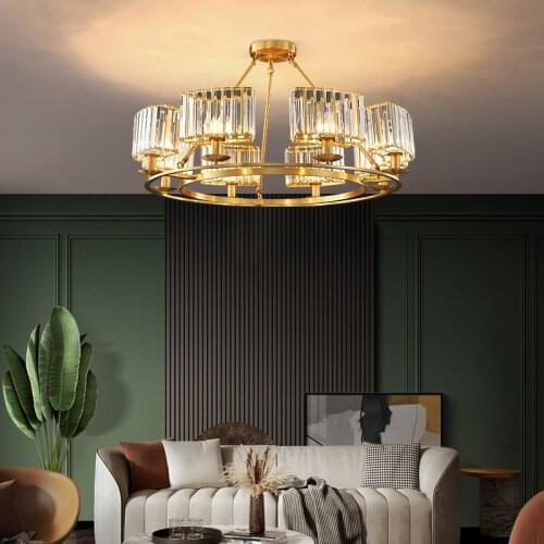 Led All-copper Post-modern Light Luxury Crystal Chandelier Villa Living Room Simple Atmosphere New Nordic Bedroom Dining Room