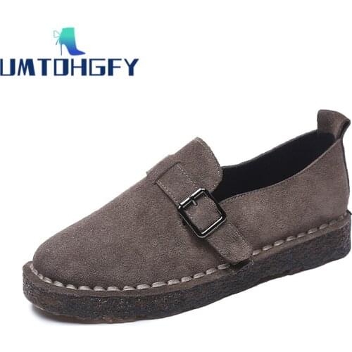 Spring Autumn Womens Flat Singel Shoes Cow Suede Buckle Daily Casual Soft Non-Slip Pregnant Lady Mother Pregnant Woman 35-41