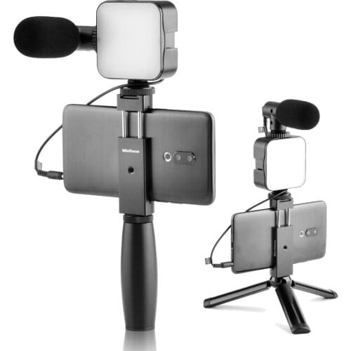 Smartphone Video Microphone Kit with LED Light Phone Holder Tripod Vlog Handle for YouTube Filmmaker Vlogging Kit