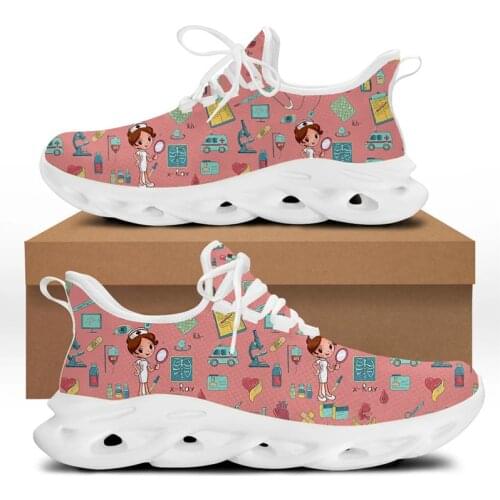 WHEREISART Women Kawaii Nursing Shoes White Pink Medical Nurse Print Vulcanized Shoes Non-slip Sport Sneaker Teen Girls Leisure