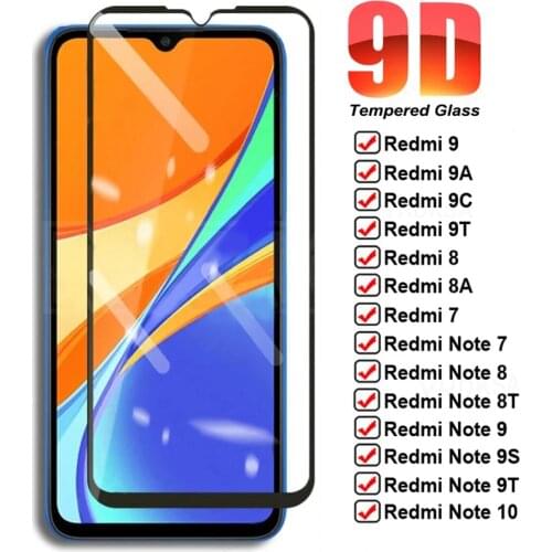 9D Full Tempered Glass On For Xiaomi Redmi Note 8 8T 7 9 9S 10 Pro Screen Protector Protective Redmi 9 9A 9C 9T 8 8A 7 7A Glass